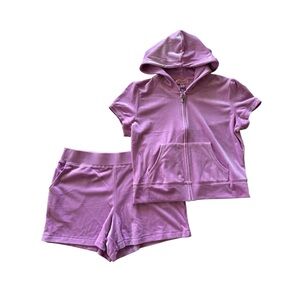 JUICY COUTURE Dewberry Velour Tracksuit Hoodie Jacket Shorts Set Large NWT $189